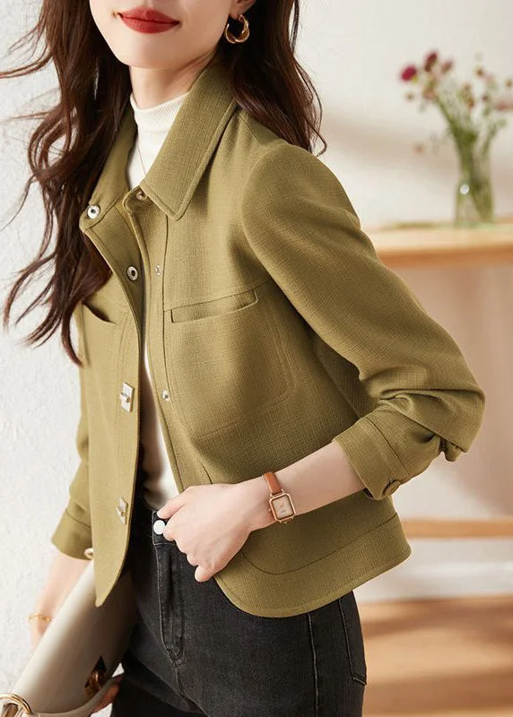 Women's Coats with Fur Trimmed SleevesElegant Green Peter Pan Collar Slim Fit Cotton Coats Fall