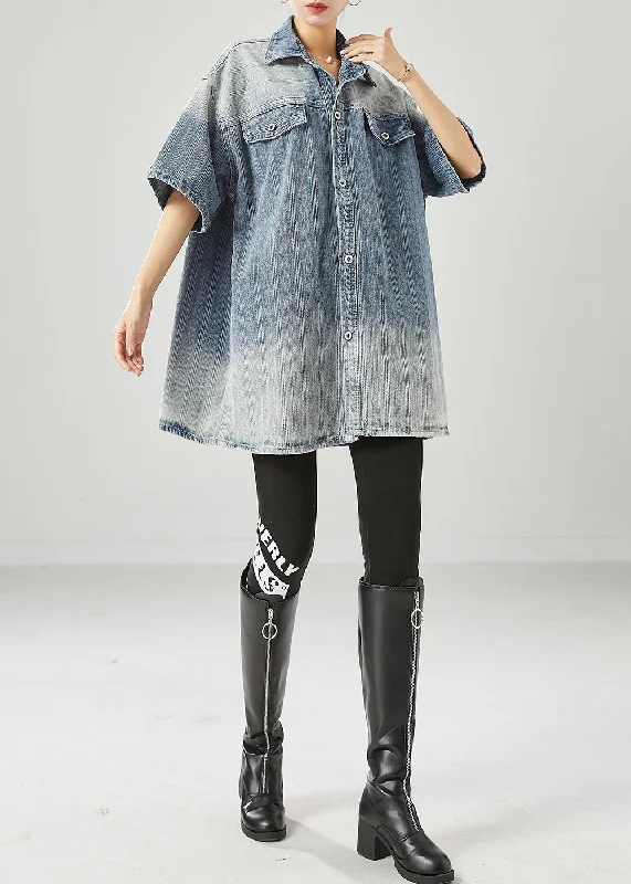 Women's Winter CoatsFashion Blue Oversized Gradient Color Denim Coats Summer