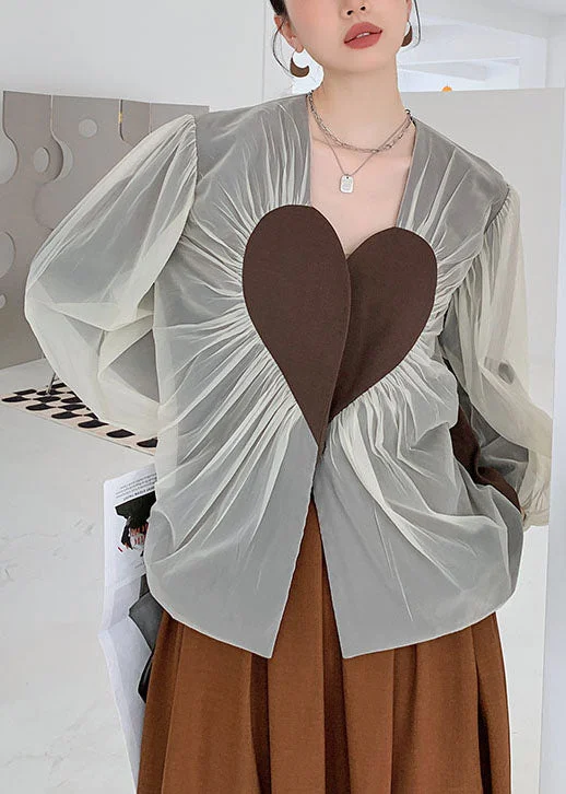 Women's Coats with SleevesFrench Colorblock heart Patchwork Wrinkled Tulle Coats Spring