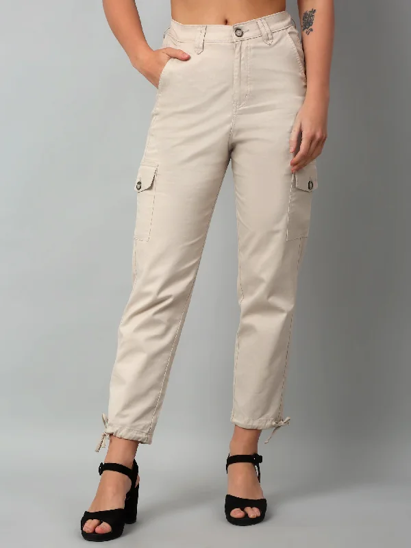 Women's Wool CoatsWomen's Casual  Beige Ankle length Mid rise Cargo Pants