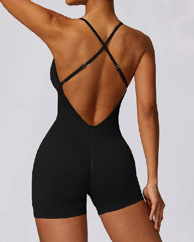 plus-size mastectomy brasNahtloser V-Rücken Überkreuz Strampler Bauchkontrolle Einteiliger Shorts Sport Jumpsuit