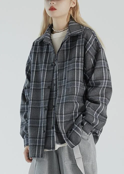 Women's Coats with Fur Trimmed ButtonsFake two-piece plaid shirt women's autumn 2021 new coat loose jacket