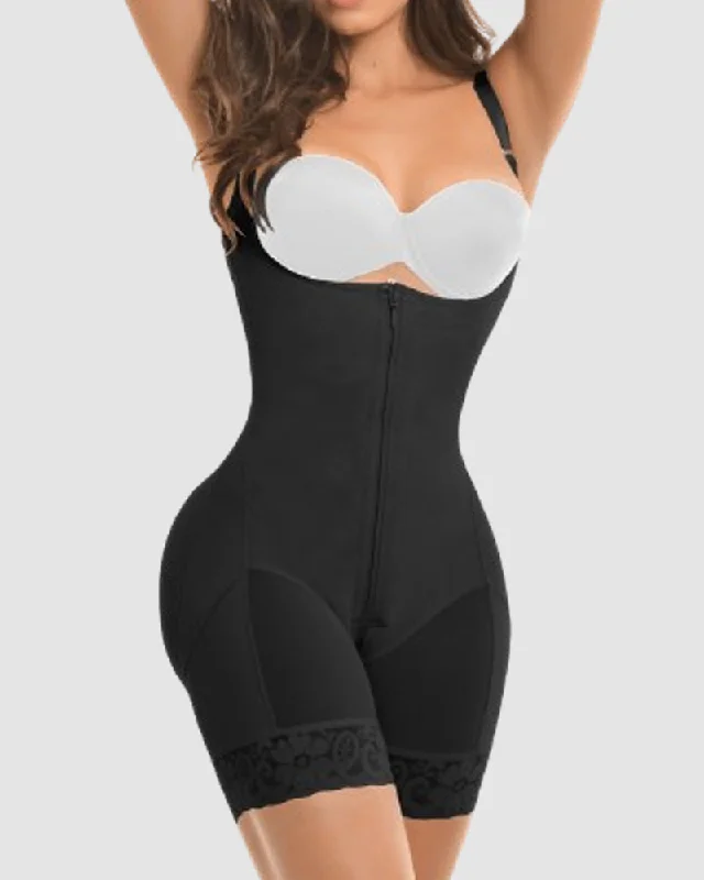 plus-size high-slit pantiesHohe Kompression Offene Büste Bauchweg Shapewear mit Reissverschluss