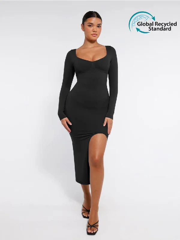 stretch lace bodysuitsSeamless Shaping Dress with High Side Slit. Smooth High Quality Fabric. Eco-friendly