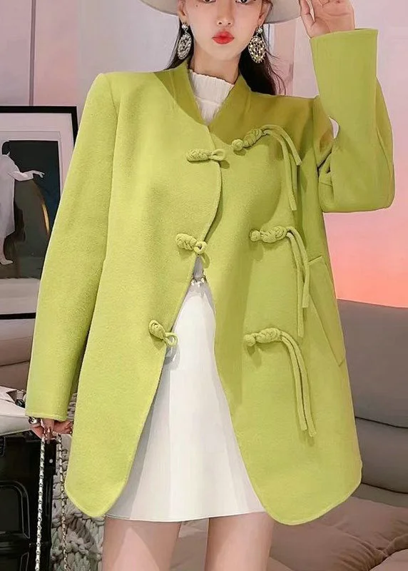 Women's Coats with BeltFluorescent Green Woolen Coats Oversized Chinese Button Fall