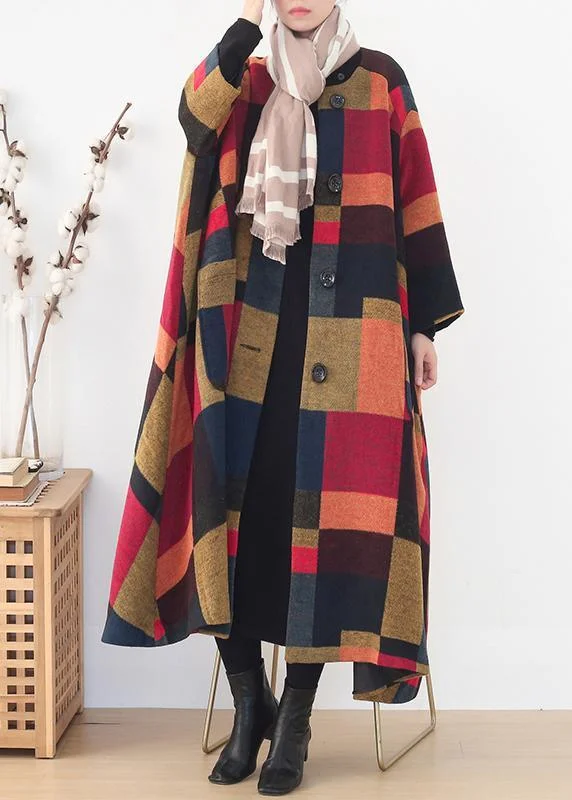 Women's Duffle CoatsElegant oversize long coats wild outwear yellow plaid winter wool overcoat