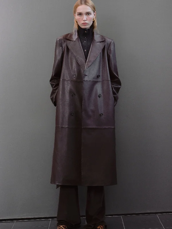 stylish newsboy hatsBriella Leather Trench Coat, Aubergine