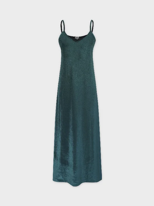 elegant top hatsVelour Slip Dress - Emerald Green