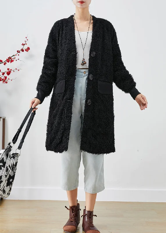 Women's Coats with Fur Trimmed CollarElegant Black Oversized Patchwork Faux Fur Teddy Coat Fall