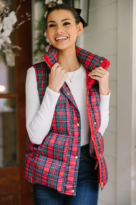 Women's Parka CoatsMore The Merrier Red Tartan Plaid Puffer Vest