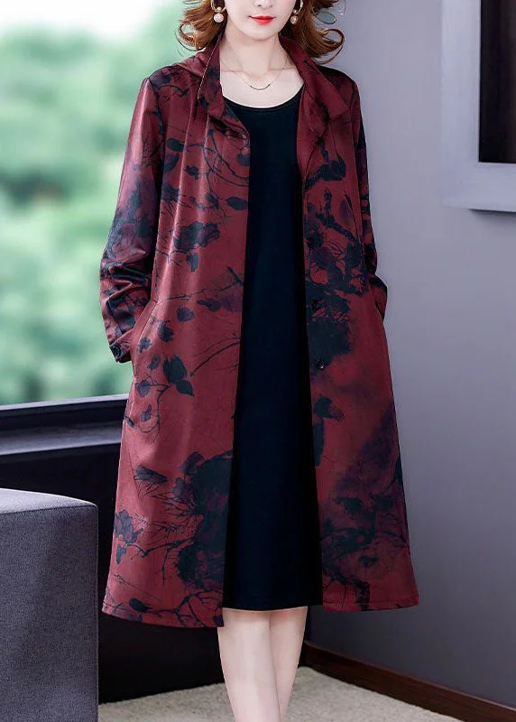 Women's Coats with ButtonsFitted Mulberry Peter Pan Collar Print Silk Coat Outwear Long Sleeve