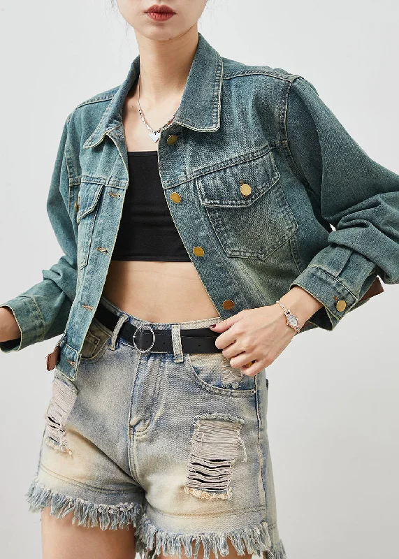 Women's Coats with ButtonsFashion Denim Blue With Belt Short Coats Spring