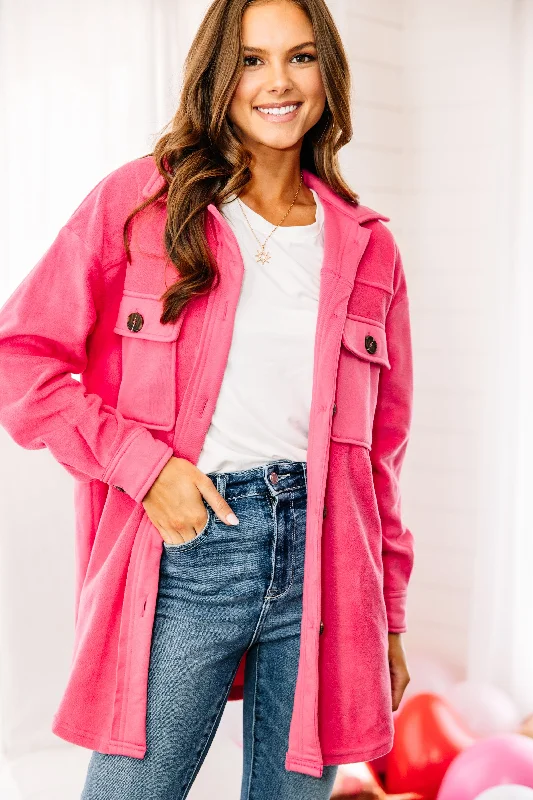 Women's Leather CoatsWhat I Like Candy Pink Fleece Shacket