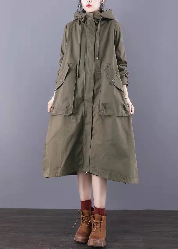 Women's Coats with BeltFitted Army Green Zip Up Pockets Cotton trench coats Spring