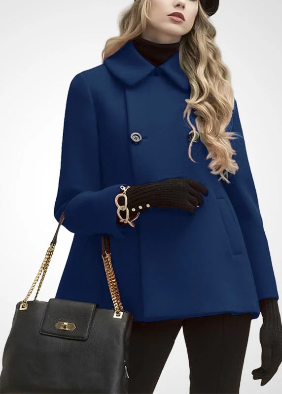 Women's Blazer CoatsFrench Blue Peter Pan Collar Original Design Woolen Coats Cloak Sleeves