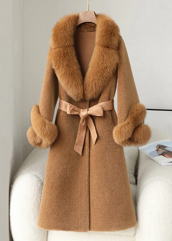 Women's Coats with Fur TrimmedFrench Coffee Button Pockets Patchwork Fuzzy Fur Coat Winter