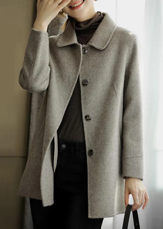 Women's Coats with SleevesElegant Grey Peter Pan Collar Silm Fit Woolen Coat Fall