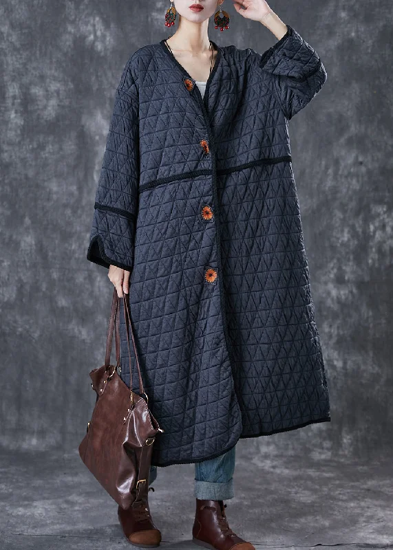 Women's Duffle CoatsFine Dull Grey Embroideried Oversized Fine Cotton Filled Coat Winter