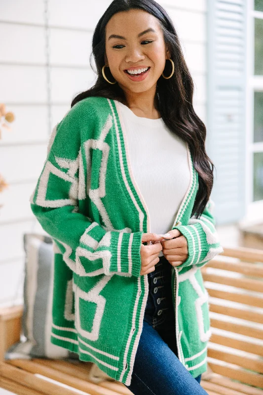 Women's Coats with Fur Trimmed ZipperLive In Joy Green Geometric Cardigan