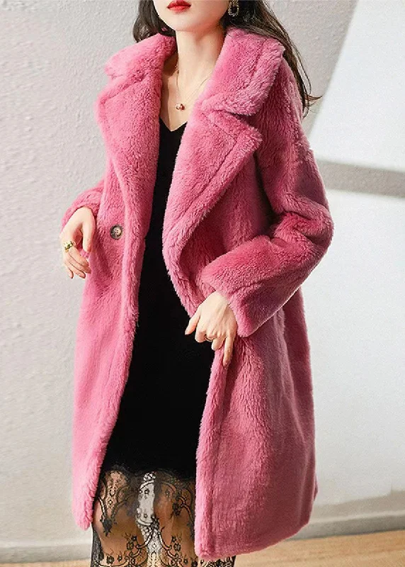 Women's Coats with Fur TrimmedElegant Rose Peter Pan Collar Pockets Patchwork Wool Coat Winter