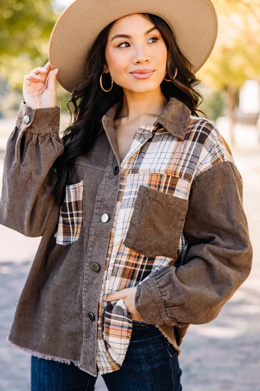 Women's Coats with SleevesOn The Way Cocoa Brown Plaid Shacket