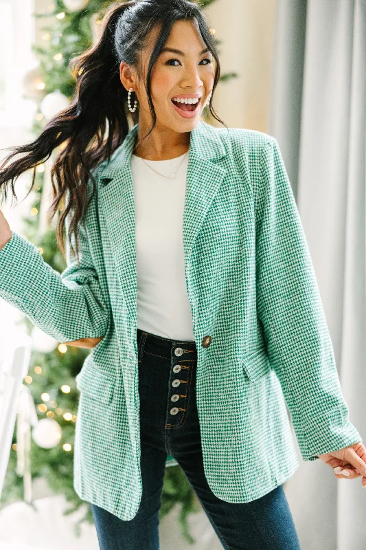 Women's Leather CoatsNext Up Emerald Green Houndstooth Blazer