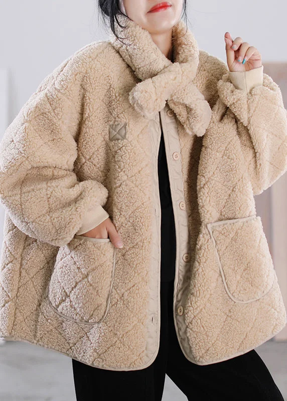 Women's PeacoatsFashion Khaki O-Neck Button Pockets Faux Fur Coat Winter