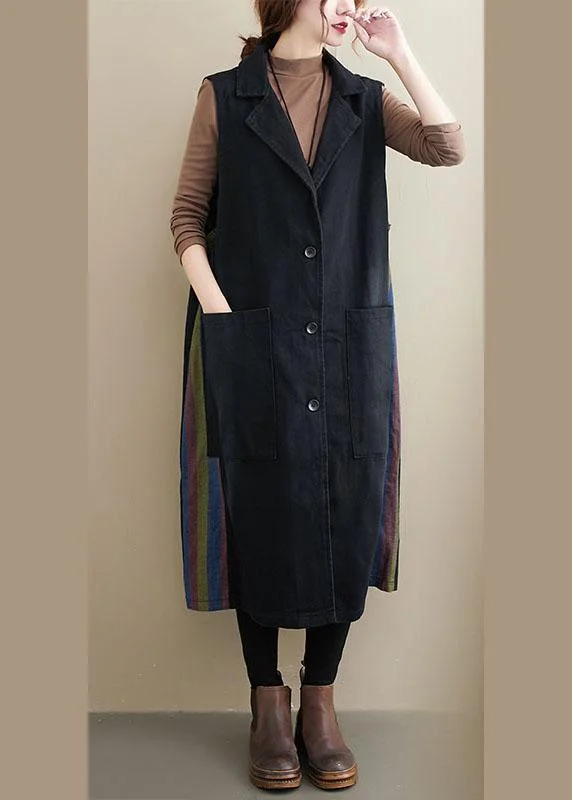 Women's Coats with HoodFashion Black PeterPan Collar Button Pockets Patchwork Fall Sleeveless Waistcoat