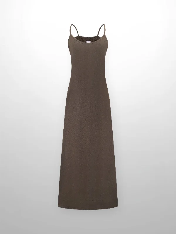 custom-made hats for businessesCupro Crew Neck Slip Dress-Olive