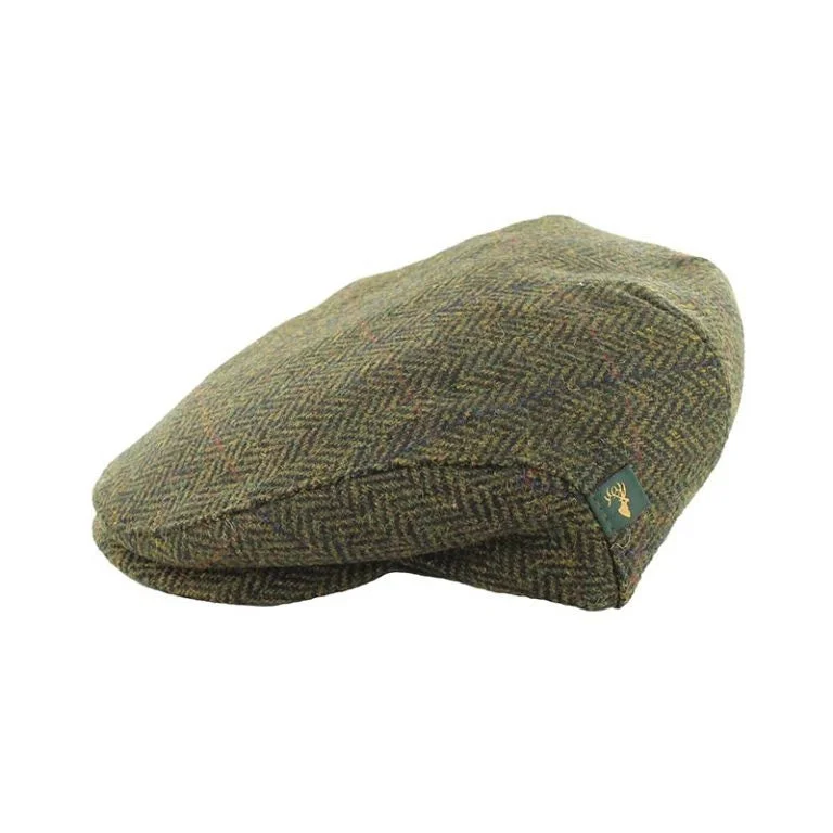 water-resistant hats with hoods for rainy hikesMucros Weavers Trinity Flat Cap - Green Herringbone