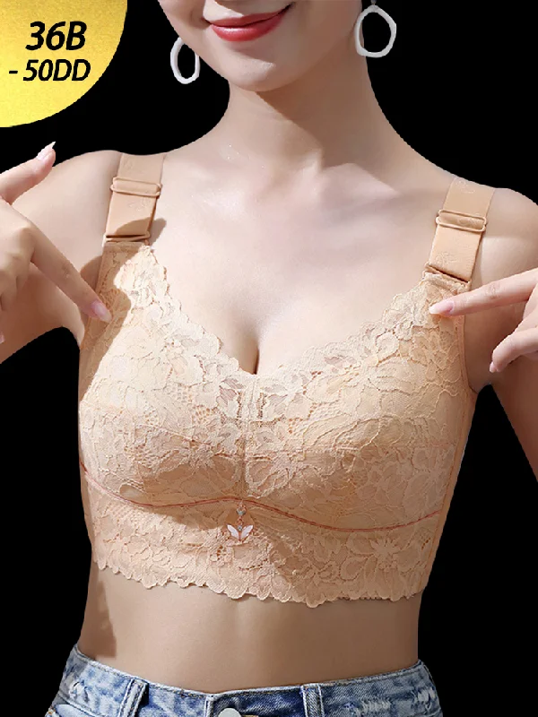 plus-size underwire demi-cups with lace trimLace Design Lightweight Wire-Free Minimizer Bra