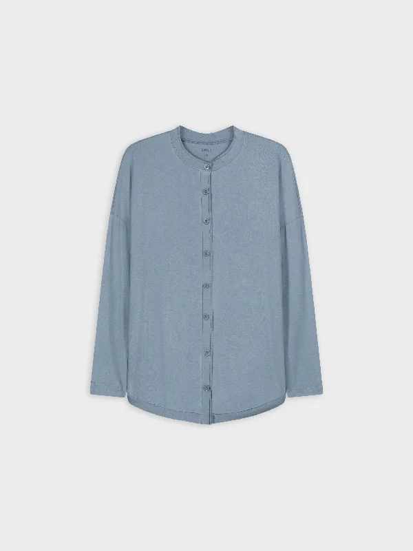 hats with built-in headphone holdersBUTTON DOWN TEE-BLUE