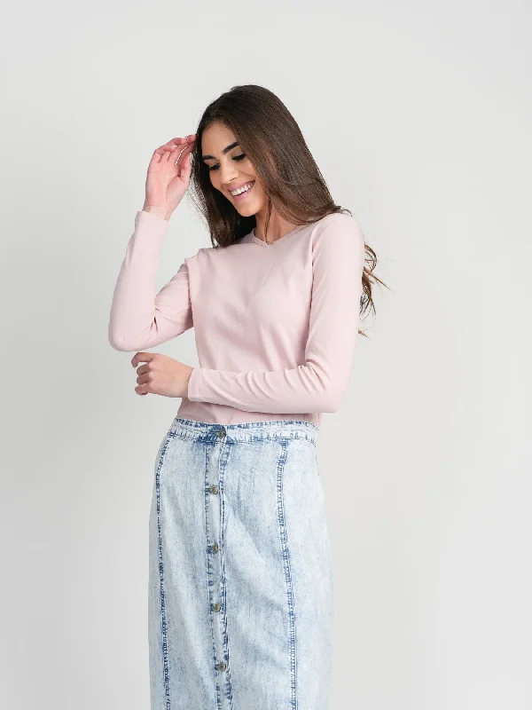 affordable straw hats for daily wearBASIC HIGH V TEE-LONG SLEEVE-PINK