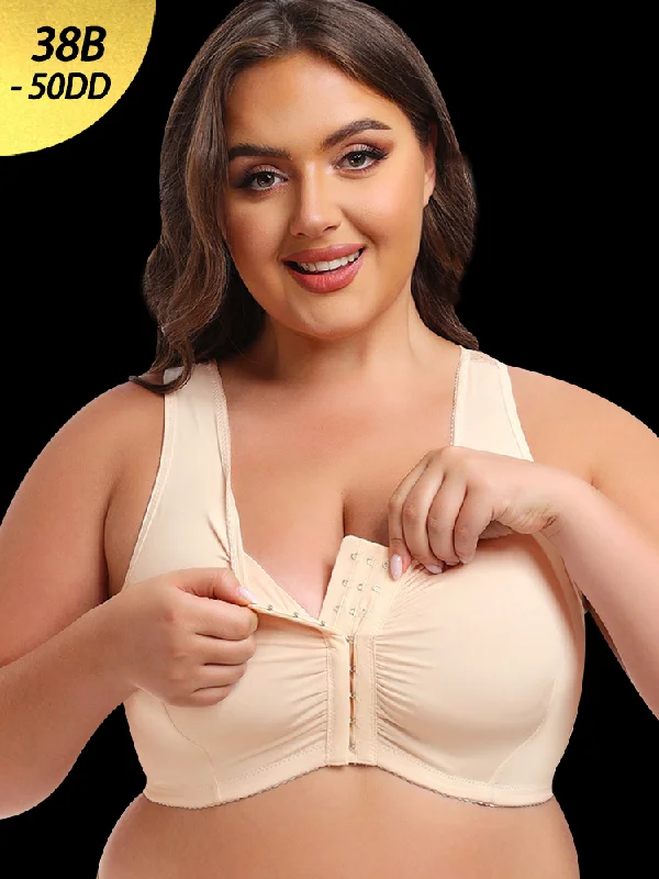 high-support sports bras for basketballPlus Size Full Coverage Side Support Front Closure Bra