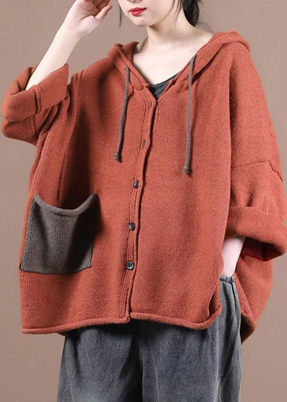 Women's PeacoatsFrench Red Pockets Casual Sweater Coat