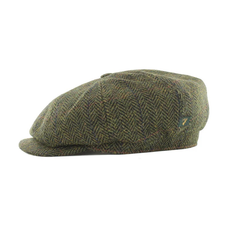 stylish fedoras with wide brimsMucros Weavers Driving Cap - Green Herringbone