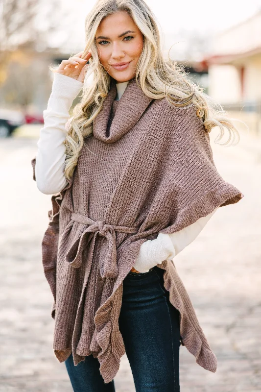 Women's Rain CoatsHappy To Be Here Brown Turtleneck Poncho