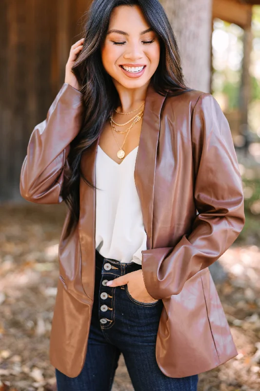 Women's Coats with Fur Trimmed SleevesYou've Got It Brown Faux Leather Blazer