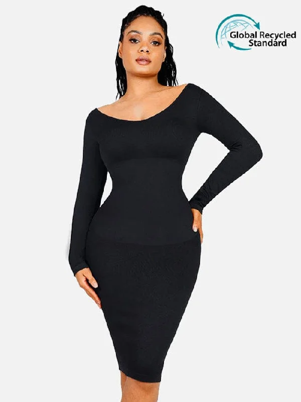 wireless nursing brasV Neck Long Sleeve Seamless Shaper Dress.