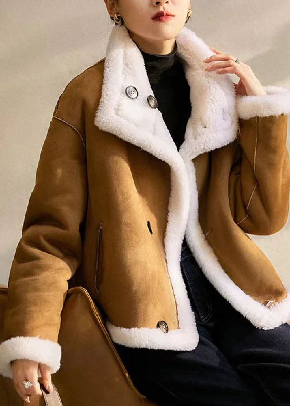 Women's Coats with Fur Trimmed ZipperFrench Camel Peter Pan Collar Wear On Both Sides Wool Coats Winter