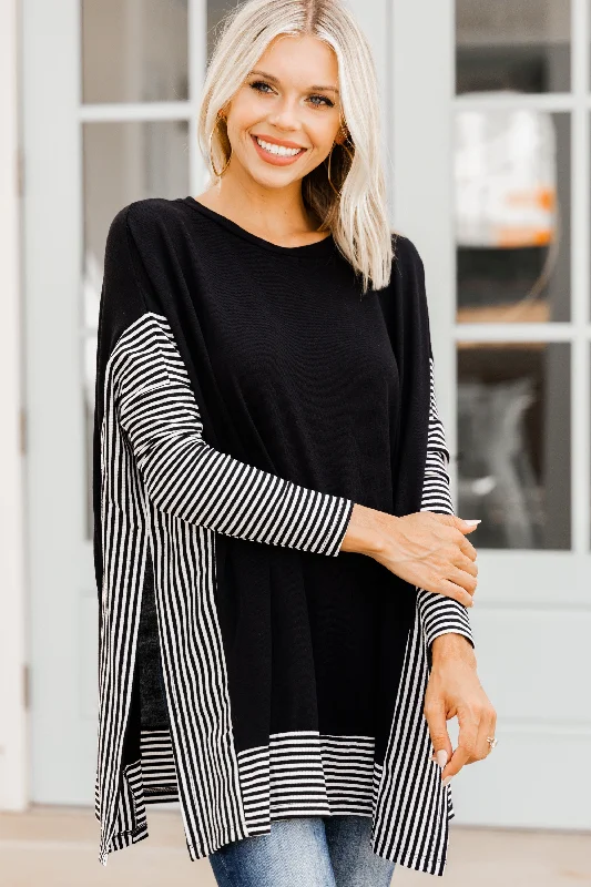 Women's Down CoatsMore To Love Black Striped Poncho Top