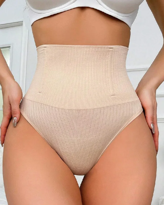 stretch lace thongsDamen Hoher Taille Streifen Shapewear Höschen Po-Lift Formender Tanga