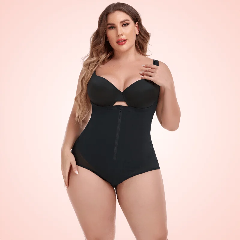 plus-size underwire plunge brasPlus Size Open Bust Bodysuit Shapewear with Waist Compression Hooks and Zipper