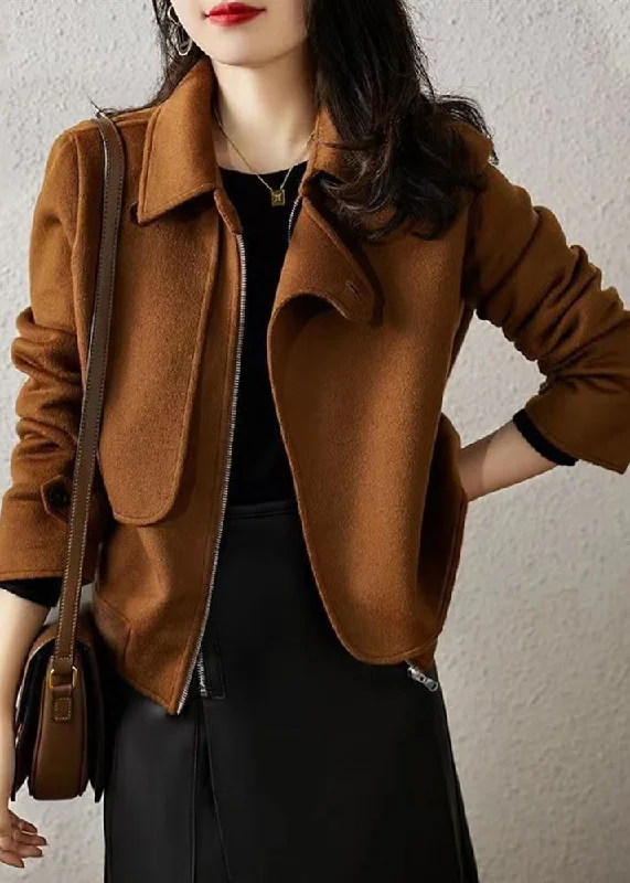 Women's Trench CoatsFashion Chocolate Asymmetrical Patchwork Woolen Coats Fall