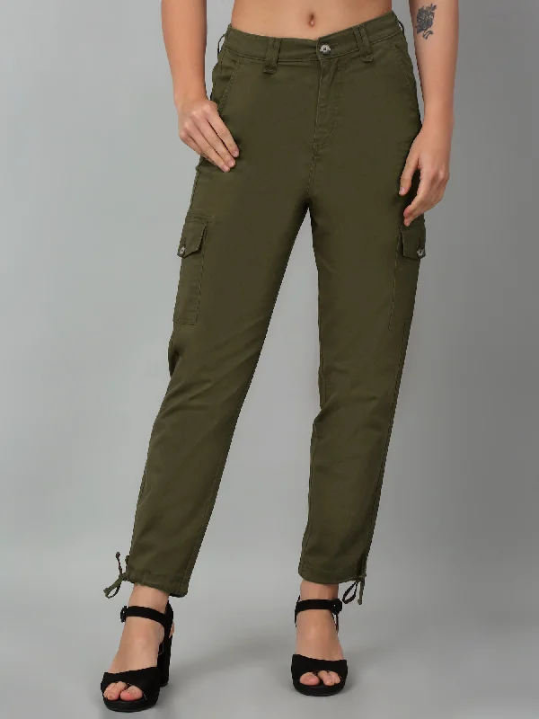 Women's Coats with Fur Trimmed PocketsWomen's Casual  Olive Green Ankle length Mid rise Cargo Pants