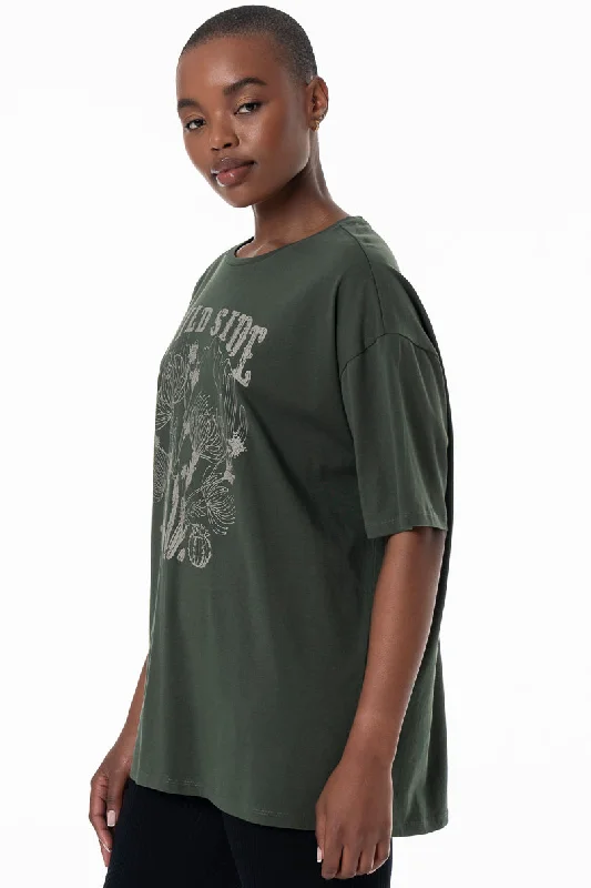 Women's Rounded Collar SweatersOversized T-Shirt _ 154932 _ Green