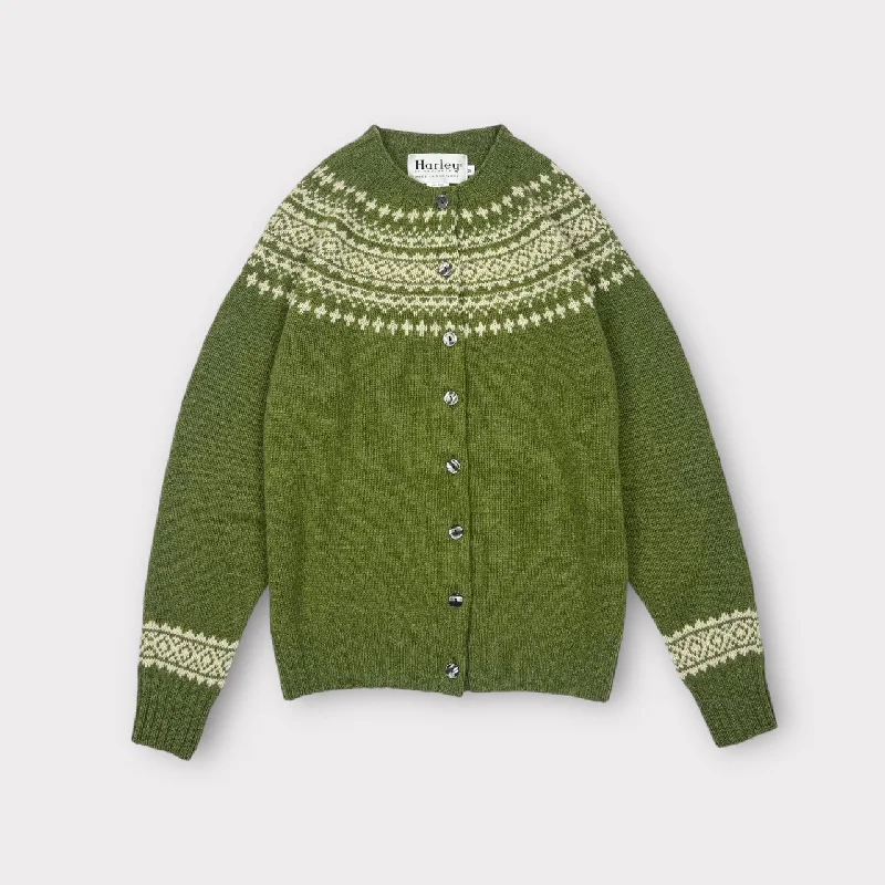 Women's Square Collar SweatersHarley Of Scotland Fair-Isle Cardigan Olive Grove / Cream