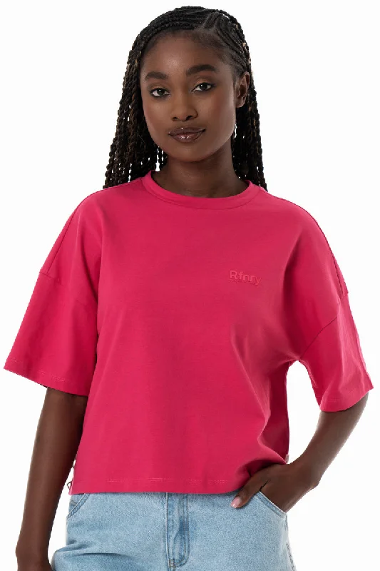 Women's Cotton Blend SweatersBoxy T-Shirt _ 154357 _ Pink