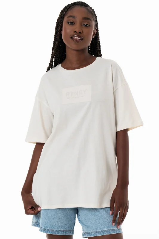 Women's Notched Collar SweatersOversized T-Shirt _ 154353 _ Off White