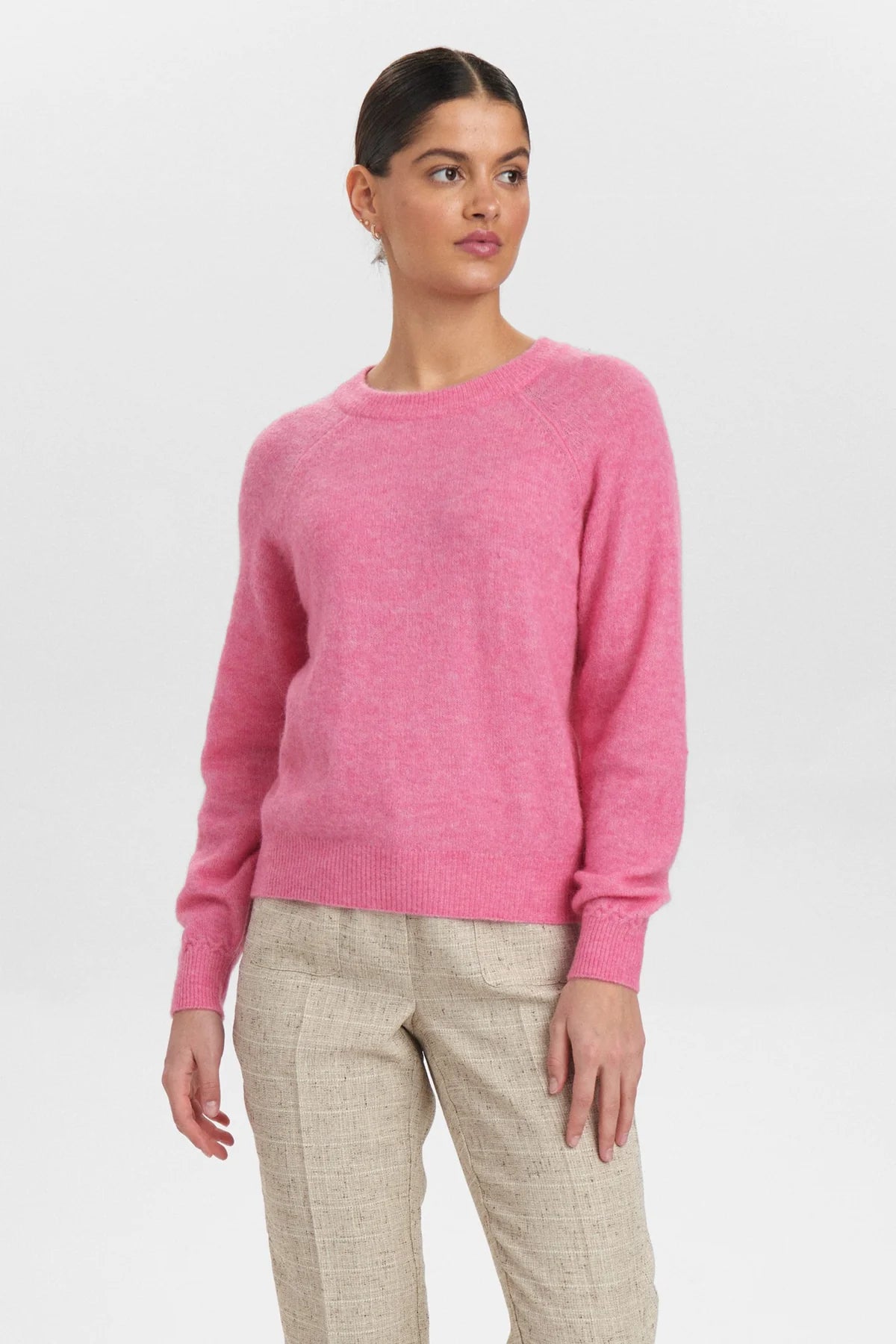 Women's U-Shaped Collar SweatersNumph Nuriette Pullover Pink Cosmos